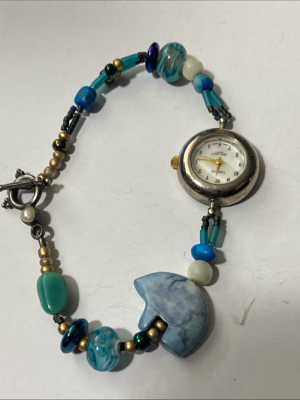Beaded Blue/Green Stones FOREVER Watch Bracelet - Women Accessories